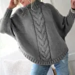 Vintage Inspired Cable Sweater Women's Loose Fit High Neck Pullover Fall Winter Style Casual Everyday Autumn Wint - Image 2