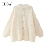 EDSA Women Basic Casual Loose Button Plain Knit Sweater Solid Coat New 2024 Autumn Winter Fasion Lazy Cozy Basic Sweater - Image 3