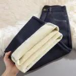 Winter Fleece Lined Jeans for Woman Y2k Pants 2025 Wide Leg Blue Loose Straight Trousers Pear Shape Body Comfort Fashion Trend - Image 2