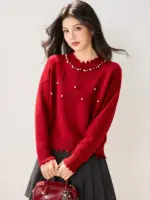 2025 Winter Collection Features A New Red Base Sweater For The Zodiac Year With Beautiful Beaded And Elegant Unique Women'S Top - Image 4
