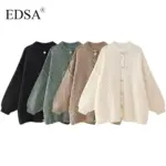EDSA Women Basic Casual Loose Button Plain Knit Sweater Solid Coat New 2024 Autumn Winter Fasion Lazy Cozy Basic Sweater - Image 2