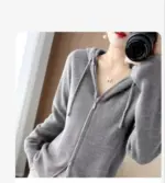 Women Cardigans Double Zippers Hoodied Sweater Solid Loose Casual Cadigans Long Sleeve Warm Autumn Winter Knitted Sweaters - Image 4